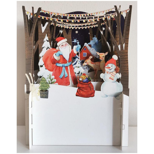 Santa with Sack of Toys, Snowman and Deer 3D Pop Up Laser Cut Christmas Card