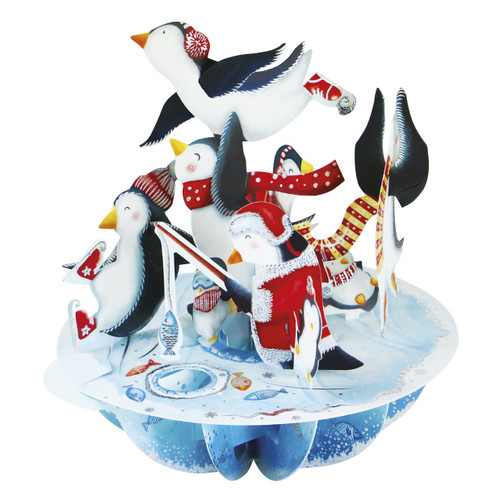 Ice Skating Penguins 3D Pop Up Laser Cut Christmas Card