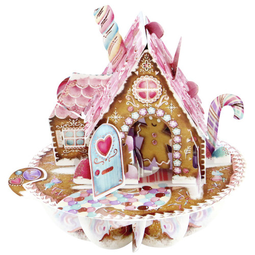 Gingerbread House with Pink Roof 3D Pop Up Laser Cut Christmas Card