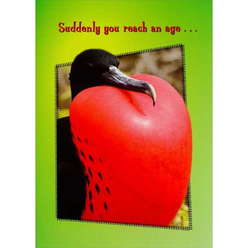 Red Chested Bird Funny / Humorous Birthday Card: Suddenly you reach an age…