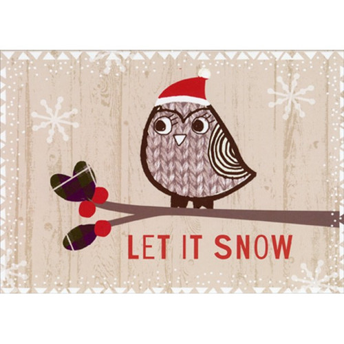 Small Bird on Branch Cute Christmas Card: Let It Snow