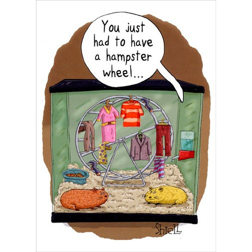 Hampster Wheel Funny Birthday Card: You just had to have a hampster wheel…