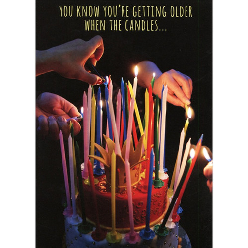 Lighting Tall Candles Funny / Humorous 80th Birthday Card: You know you're getting older when the candles…