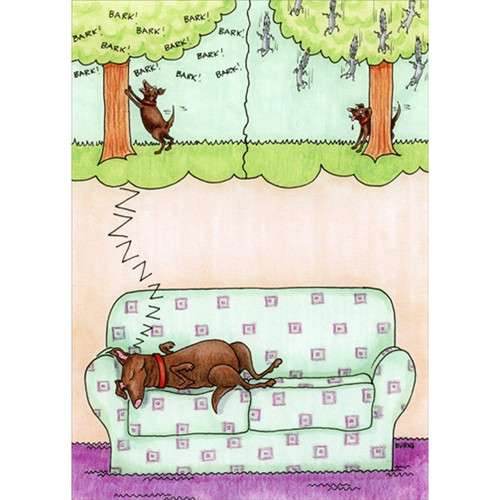 Dreaming Dog on Couch Funny / Humorous Birthday Card