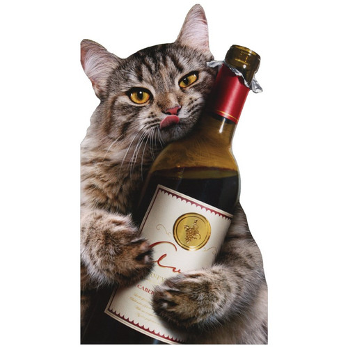 Cat Wine Bottle Oversized Funny Birthday Card