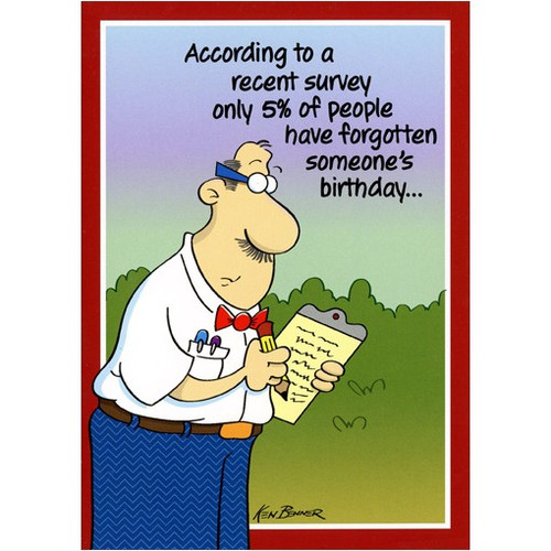 Survey Taker Funny / Humorous Birthday Card: According to a recent survey only 5% of people have forgotten someone's birthday…