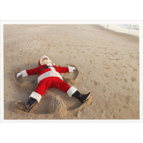 Santa Making Angel on Beach Warm Weather Christmas Card