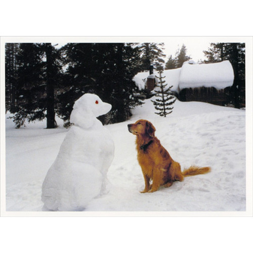 Dog Staring at Snow Dog Cute Christmas Card