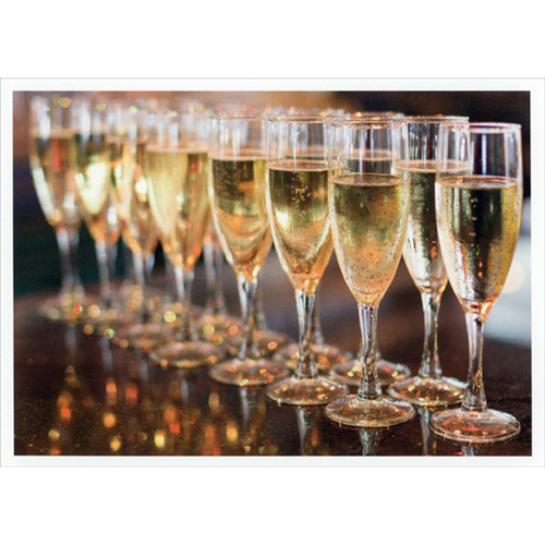 Row of Champagne Glasses New Year Card