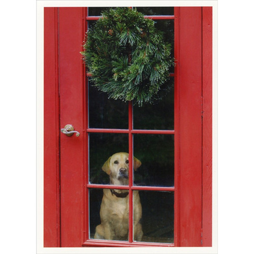 Labrador : Red Door and Wreath Christmas Card