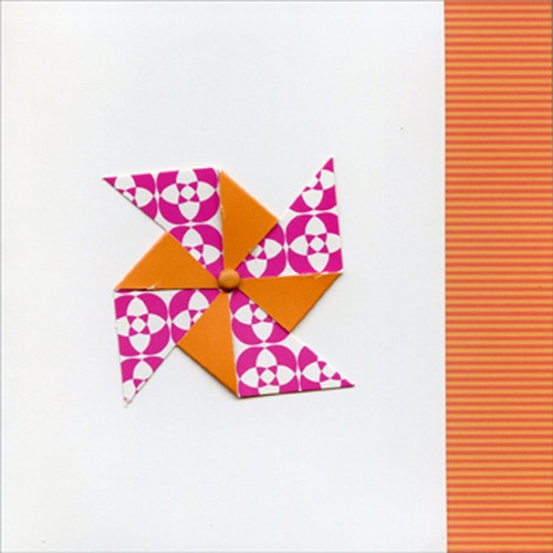 Pink and Orange Pinwheel Hand Assembled Blank Note Card