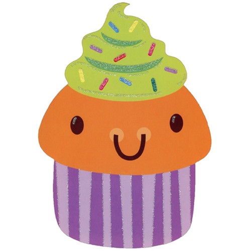 Die Cut Smiling Cupcake Juvenile Birthday Card for Kid / Child