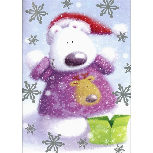 Polar Bear with Gift Christmas Card
