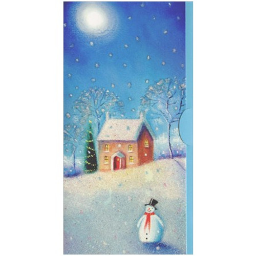 Snowman in Front of House Holiday Money & Gift Card Holder Card