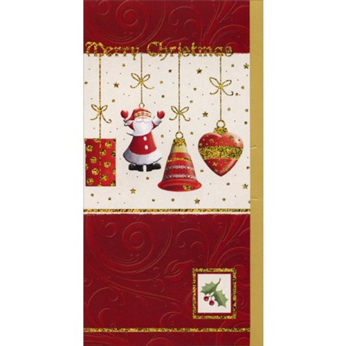 Red & Gold Ornaments Christmas Money / Gift Card Holder Card