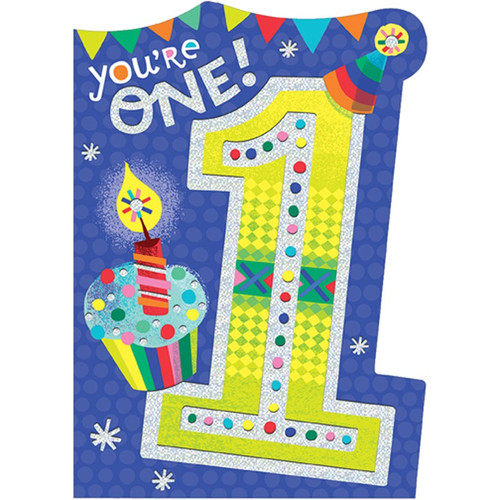 You're One Die Cut Foil Age 1 / 1st Birthday Card: YOU'RE ONE!