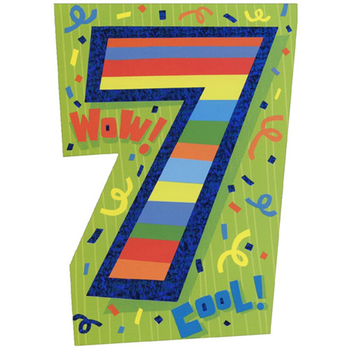 Wow Cool Seven Die Cut Foil Age 7 / 7th Birthday Card: WOW! COOL! 7