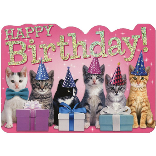 Row of Birthday Kittens Die Cut Foil Birthday Card For Kids: Happy Birthday!