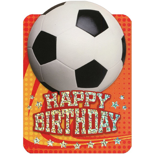 Soccer Ball on Orange Die Cut Foil Sports Birthday Card For Kids: HAPPY BIRTHDAY