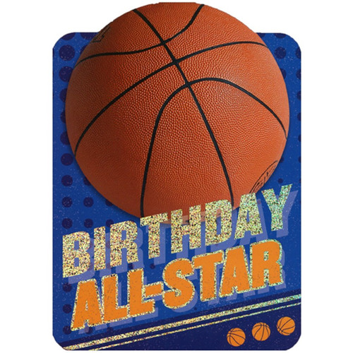 Basketball on Blue Die Cut Foil Sports Birthday Card For Kids: BIRTHDAY ALL-STAR