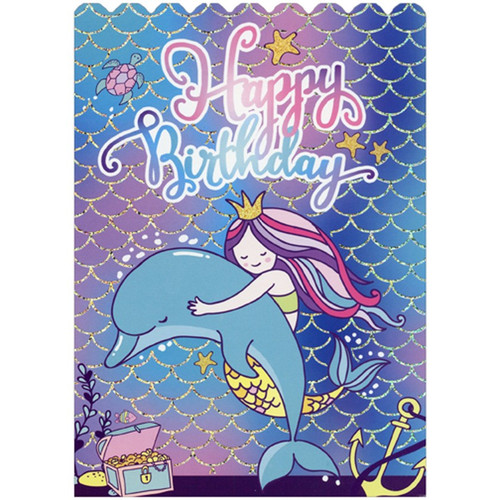 Mermaid Hugging Dolphin Die Cut Foil Birthday Card For Girls: Happy Birthday