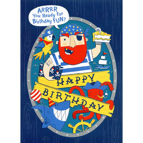 Pirate, Parrot, Octopus and Shark Juvenile Birthday Card for Kids : Children: Arrrr you ready for birthday fun? Happy Birthday