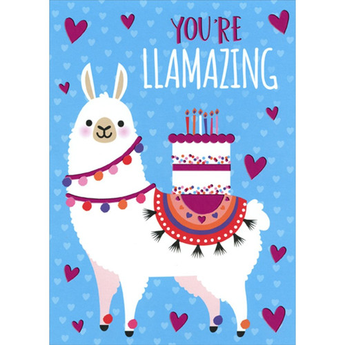 Llamazing : Llama with Cake Juvenile Birthday Card for Kids : Children: You're Llamazing