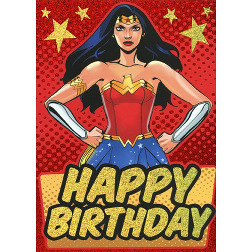 Wonder Woman on Red Foil Juvenile Birthday Card for Kids : Children: Happy Birthday