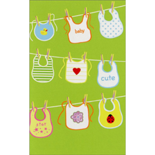Baby Bibs Clothesline New Baby Gift Enclosure Mini Blank Card: baby - cute - star