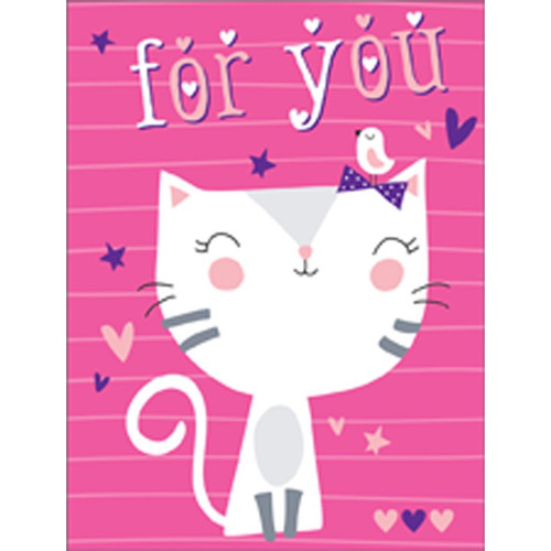 Illustrated White Kitten on Pink Mini Blank Gift Enclosure Card For Girls: for you
