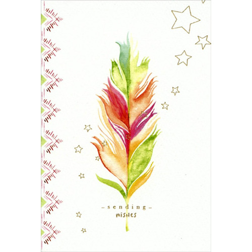 Feather and Foil Stars Happy Buddha Birthday Card: sending wishes