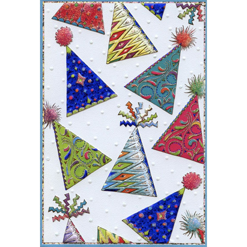 Patterned Foil Birthday Hats Bright and Colorful 'Jane' Birthday Card