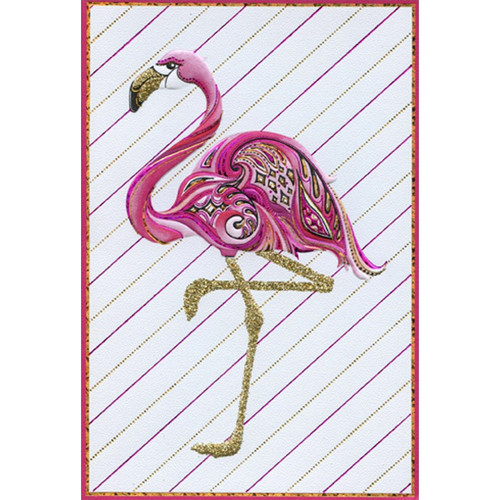 Ornate Pink Foil Flamingo Bright and Colorful 'Jane' Birthday Card