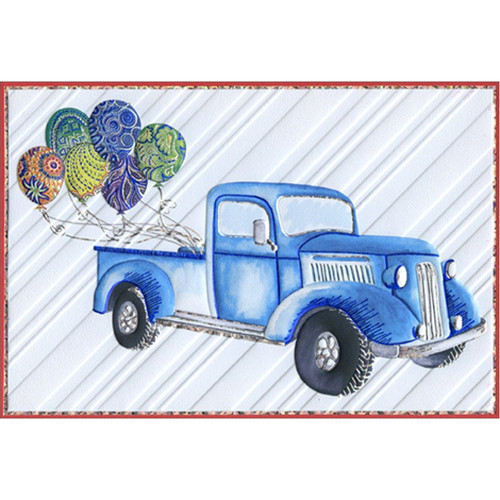 Classic Truck And Ornate Balloons Bright and Colorful 'Jane' Birthday Card for Him / Man
