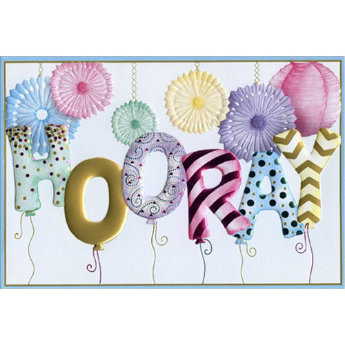 Hooray Balloons Foil and Embossed Bright and Colorful 'Jane' Birthday Card: HOORAY