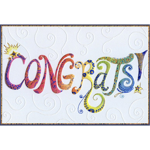 Ornate Congrats Text Bright and Colorful 'Jane' Congratulations Card: Congrats!
