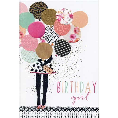 Birthday Girl With Balloons Sara Miller Feminine Birthday Card for Her / Woman: Birthday Girl