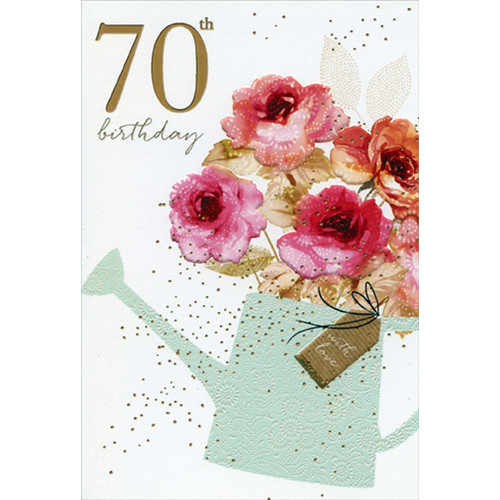 Watering Can With Roses Sara Miller Feminine 70th Birthday Card for Her / Woman: 70th birthday - with love