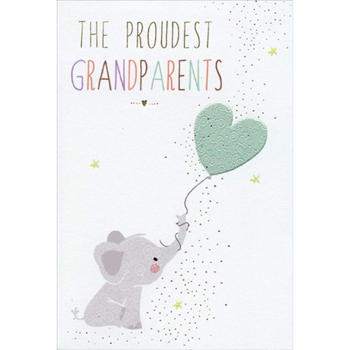Elephant And Heart Sara Miller New Baby Grandparents Congratulations Card: THE PROUDEST GRANDPARENTS