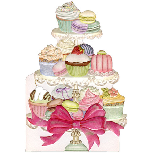 Assorted Confections on Tiered Tray Sienna Garden Die Cut Feminine Birthday Card for Her / Woman