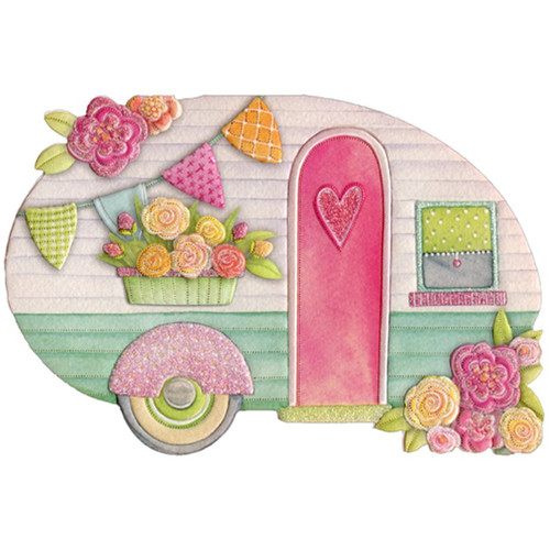 Camper with Pink Door Sienna Garden Die Cut Feminine Birthday Card for Her / Woman