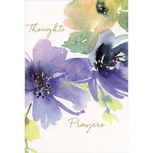 Purple and Peach Watercolor Floral Sympathy Card: Thoughts - Prayers