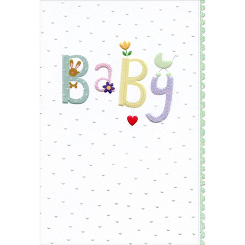 Baby Text with Green Scalloped Edge New Baby Congratulations Card: Baby