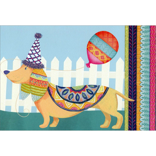 Colorful Patterns Dachshund Dog Nicole Tamarin Patchwork Birthday Card