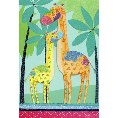 Two Giraffes With Colorful Spots Nicole Tamarin Patchwork New Baby Congratulations Card