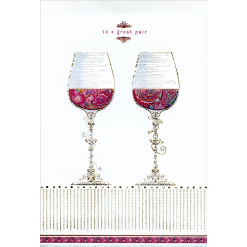 Great Pair Fancy Wine Glasses Michele Frusciano Two Twenty Two Wedding Anniversary Congratulations Card: to a great pair