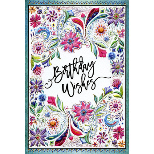 Birthday Wishes Floral with Teal Frame Michele Frusciano Two Twenty Two Feminine Birthday Card for Her / Woman: Birthday Wishes