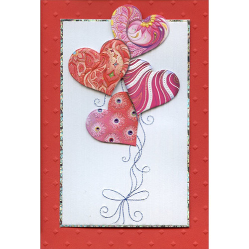 Heart Balloons and Gems Handcrafted Valentine's Day Card