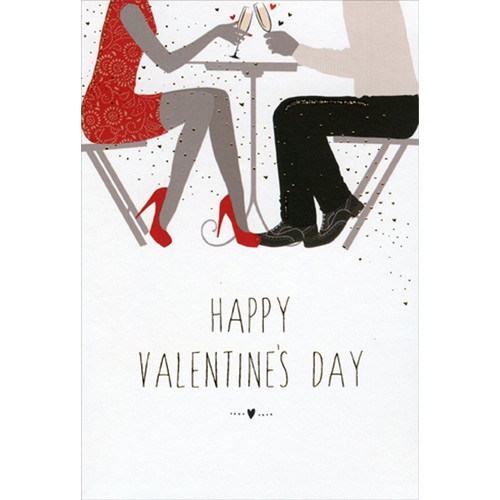Couple with Champagne at Table Valentine's Day Card: Happy Valentine's Day