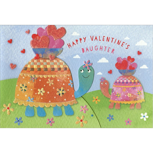 Turtles with Bowls of Hearts: Daughter Valentine's Day Card: Happy Valentine's Daughter